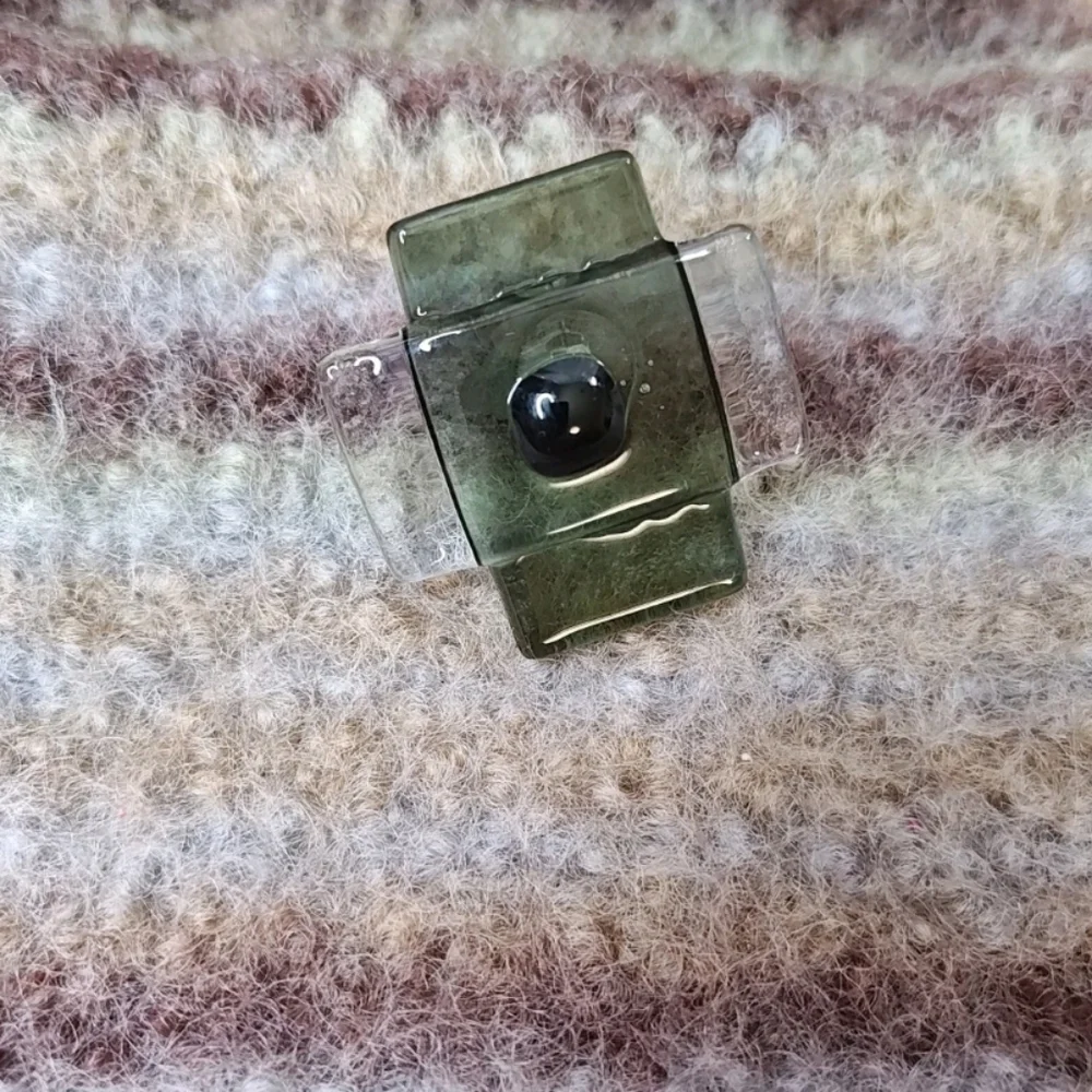 Artisan Handmade Fuzzy Wool Buckle Bag Purse Striped Glass Button Fold Over Top